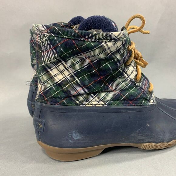 Sperry Rain Boots Women's Size 7.5 Blue Plaid Syren Gulf Rubber Duck Boots - Picture 2 of 11